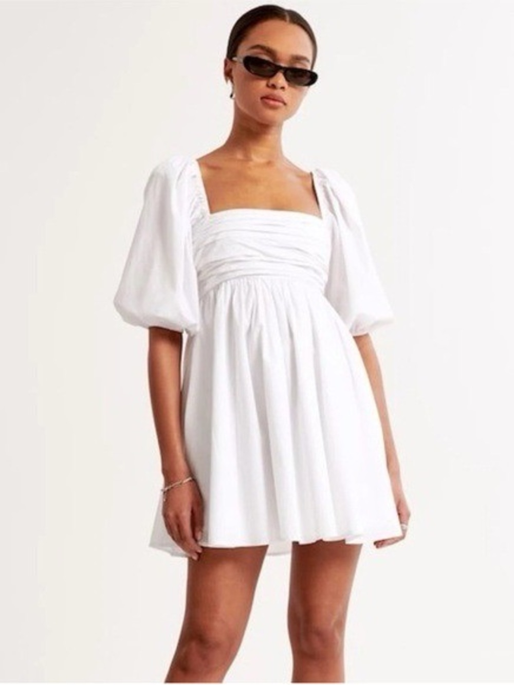 Abercrombie & Fitch White Pleated Puff Sleeve Mini Dress NWT Small